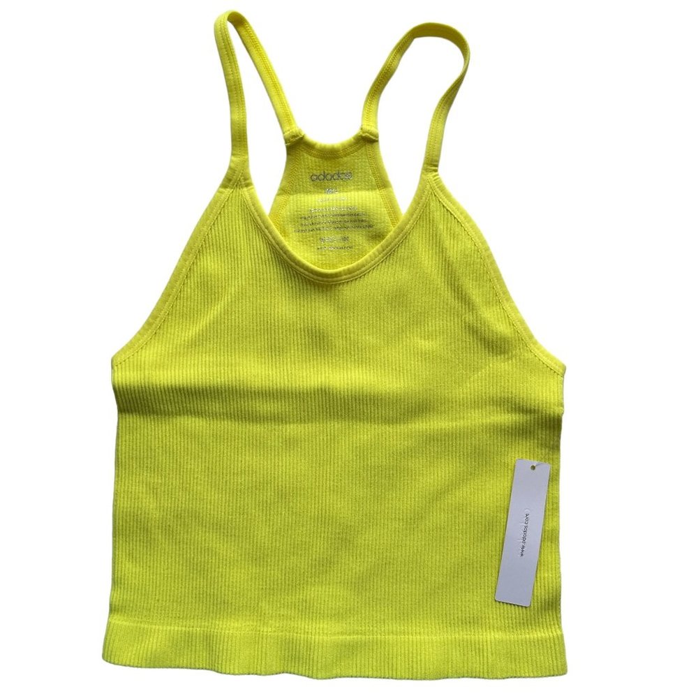 NEW Ododos M/L Neon Yellow Seamless Ribbed Crop Athletic Tank Top